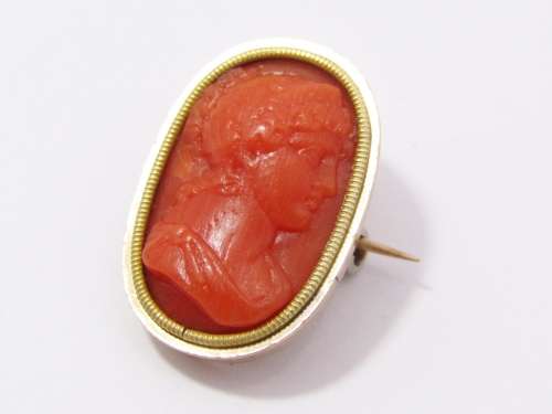 Antique Georgian Period Finely Carved Coral Cameo Brooch