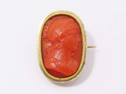 Antique Georgian Period Finely Carved Coral Cameo Brooch
