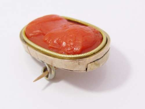 Antique Georgian Period Finely Carved Coral Cameo Brooch