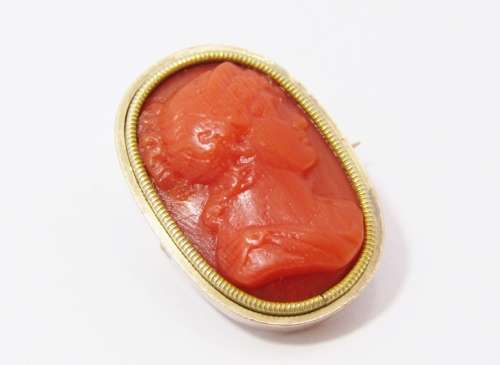 Antique Georgian Period Finely Carved Coral Cameo Brooch