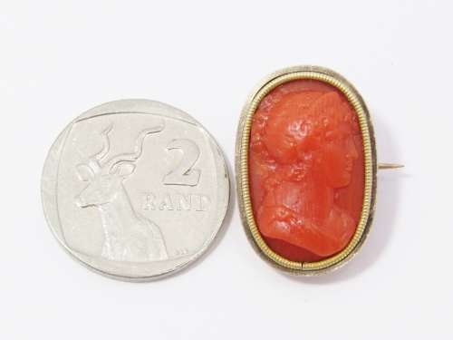 Antique Georgian Period Finely Carved Coral Cameo Brooch