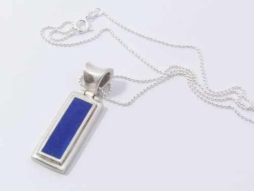 A Stunning Large Blue inlay Pendant On Chain in Sterling Silver.