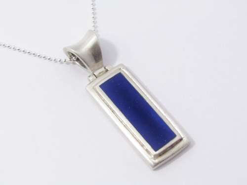 A Stunning Large Blue inlay Pendant On Chain in Sterling Silver.