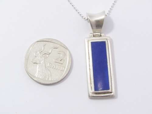 A Stunning Large Blue inlay Pendant On Chain in Sterling Silver.