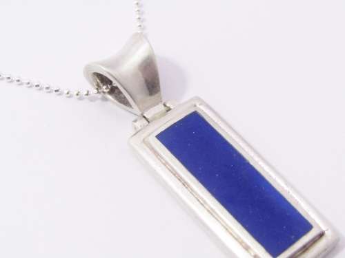 A Stunning Large Blue inlay Pendant On Chain in Sterling Silver.