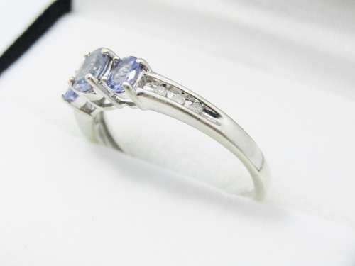 Lovely 9CT White Gold & Tanzanite Trilogy Rin