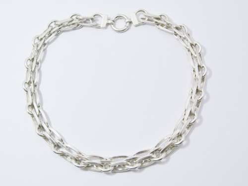 Double Row Chunky Fancy Link Necklace With a Signoretti Clasp in Sterling Silver