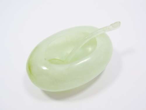 Vintage Jadeite Carved Salt Cellar with Spoon
