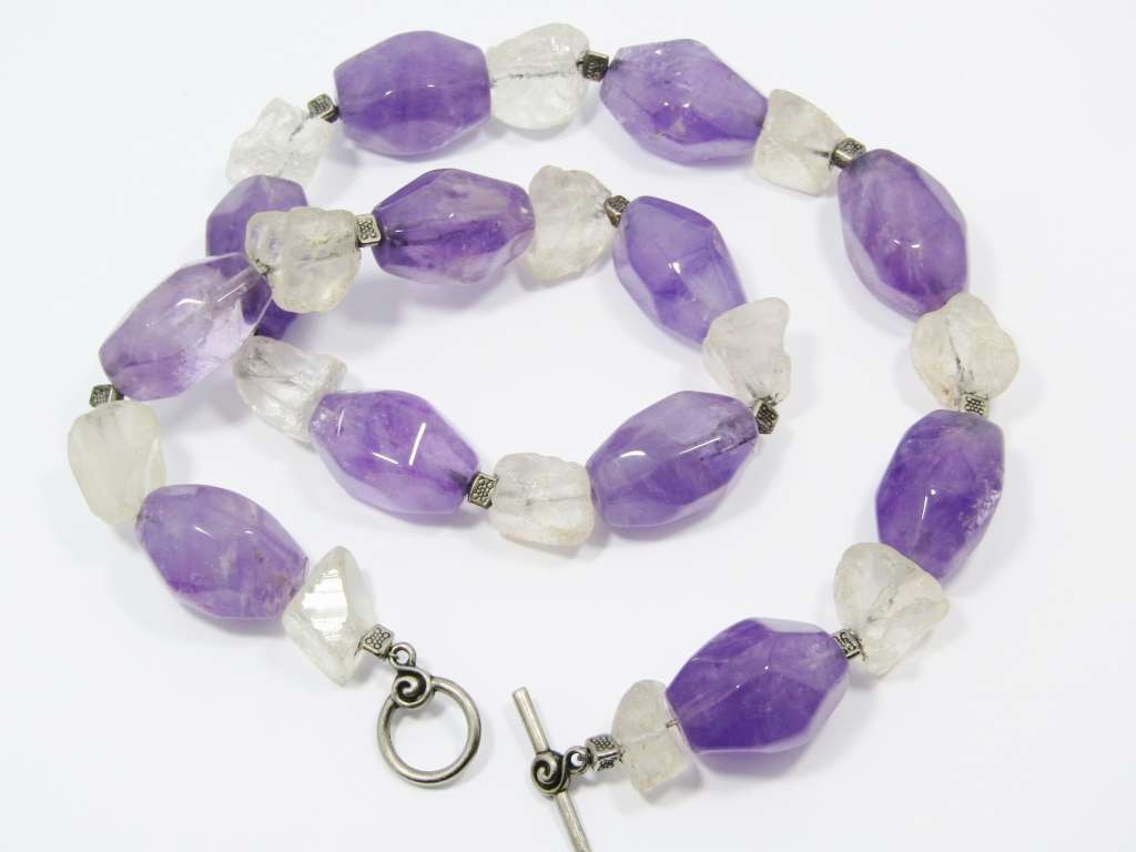 A Gorgeous Chunky Amethyst And Clear Rock Crystal Necklace