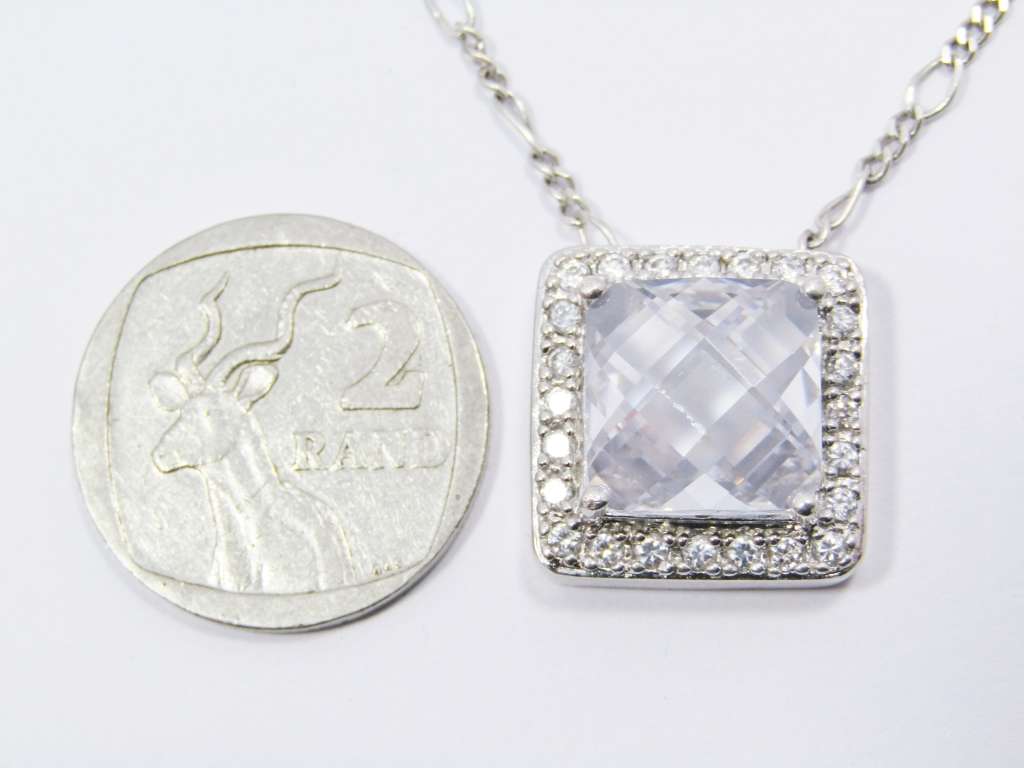 Lovely Square Zirconia Pendant On Chain in Sterling Silver