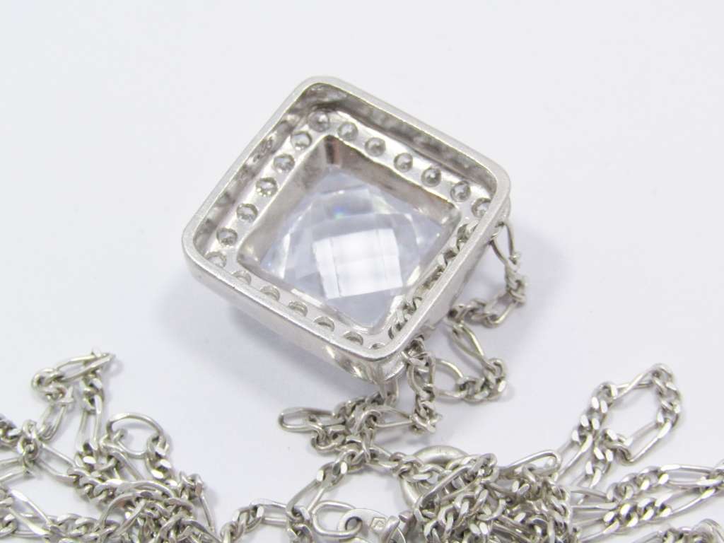 Lovely Square Zirconia Pendant On Chain in Sterling Silver