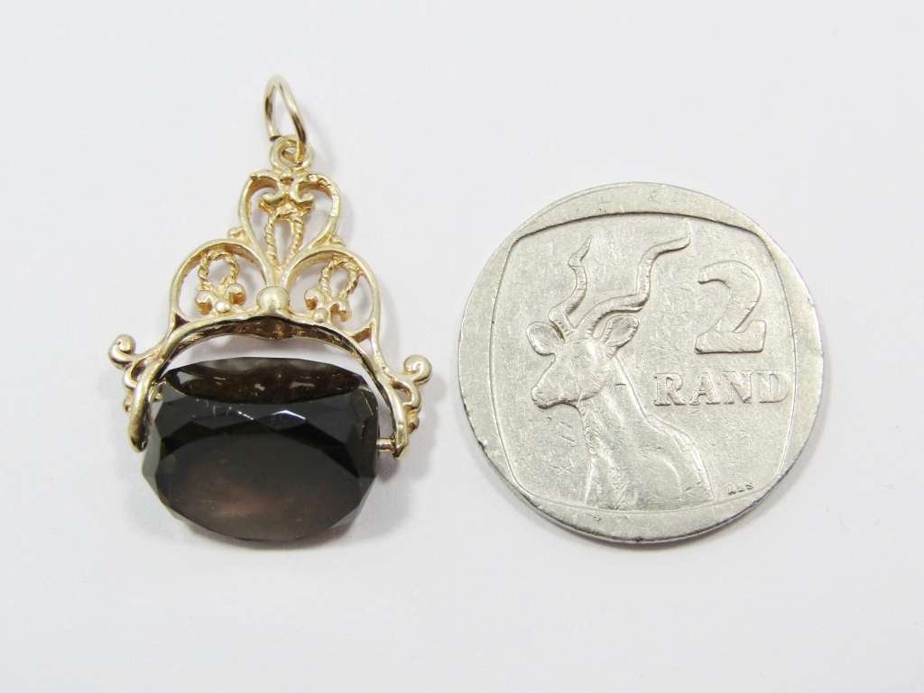 Vintage 9CT Gold Smoky Quartz Spinning Fob Seal Pendant