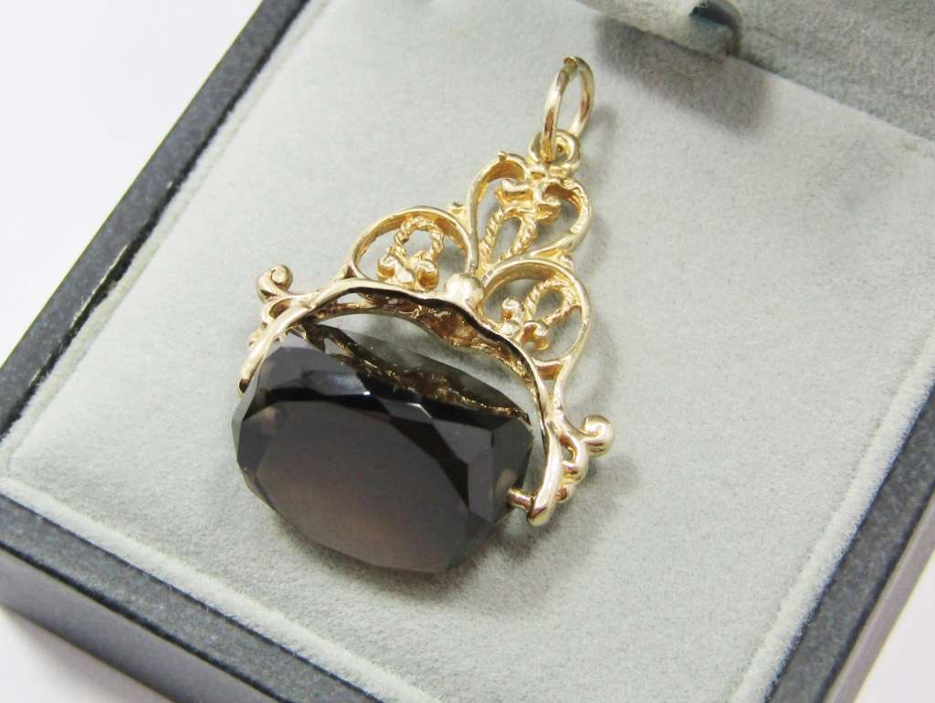Vintage 9CT Gold Smoky Quartz Spinning Fob Seal Pendant