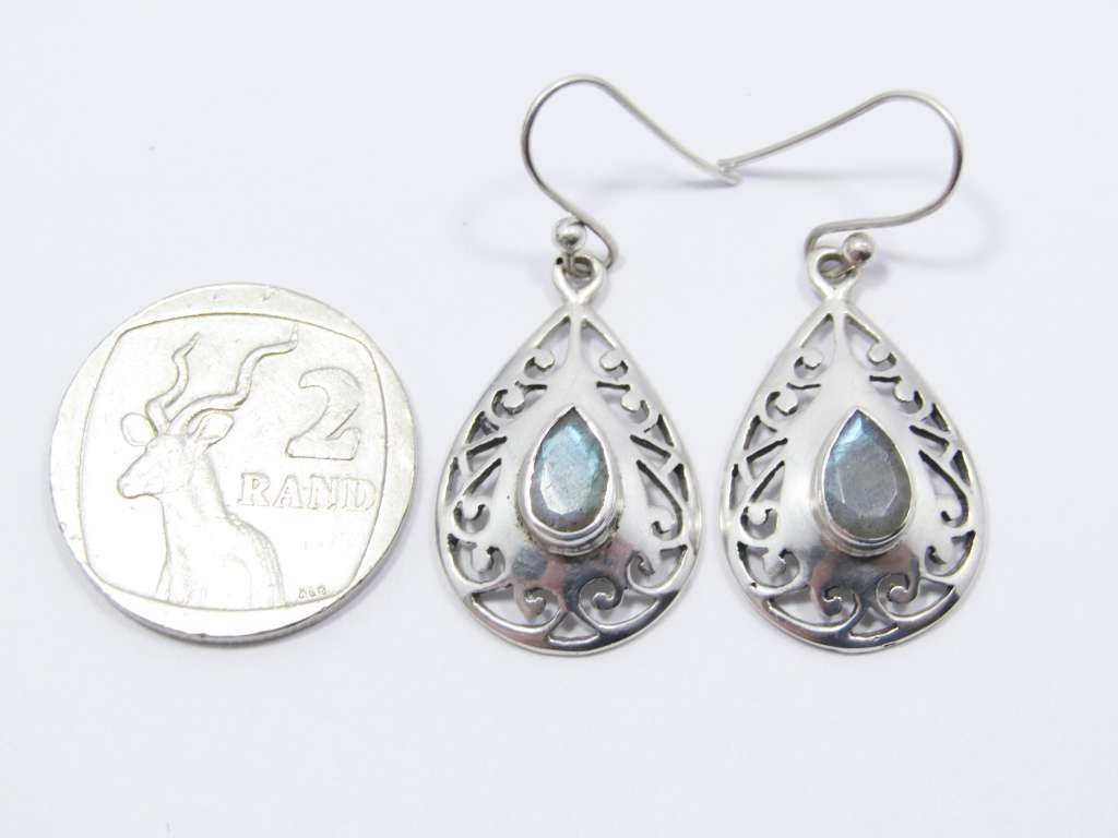 A Lovely Pair of Labradorite Dangling Earrings in Sterling Silver