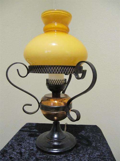Stunning Wrought Iron and Copper Electric Lamp