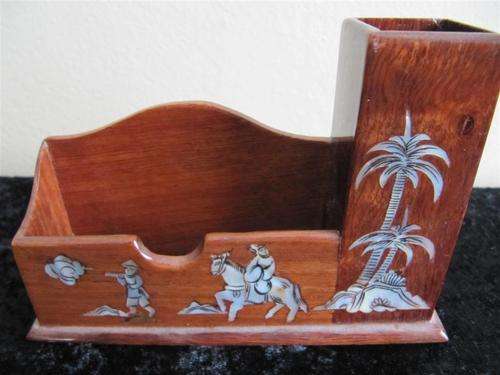 Vintage Wooden and Mother of Pearl Inlay Holder
