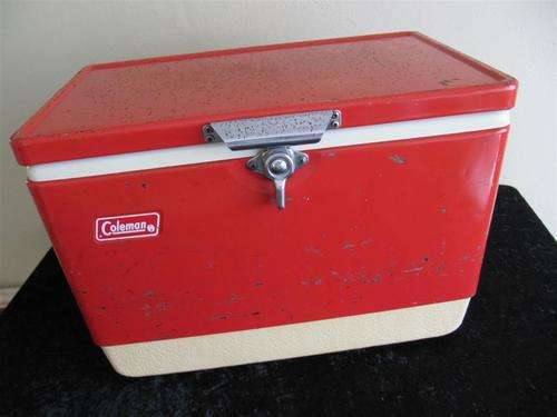 Vintage 1970s Coleman Red Metal Cooler Box - stunning!