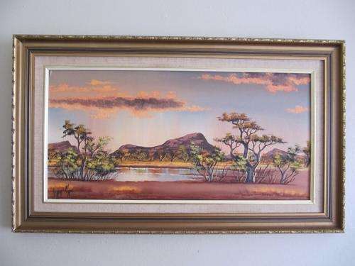 Gerda Mans: Original Oil Painting of African Landscape Sunset