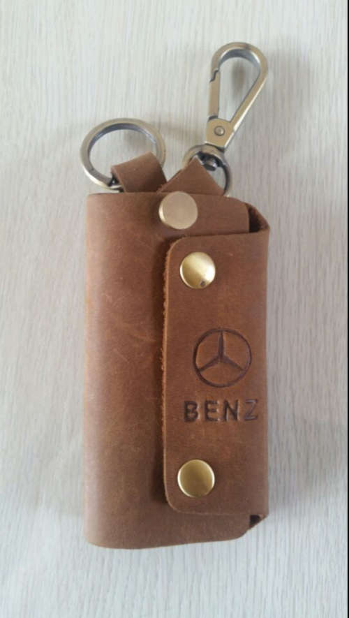 Brown Leather Car Key Remote Holder Case Cover for Mercedes Benz