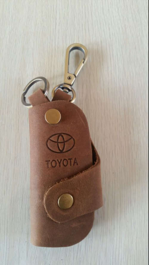 Brown Leather Car Key Remote Holder Case Cover for Toyota
