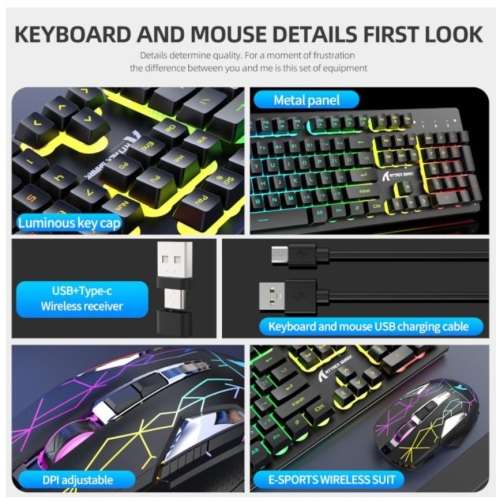 Attack Shark Wireless Gaming Mechanical Keyboard Mouse Type C/USB RGB