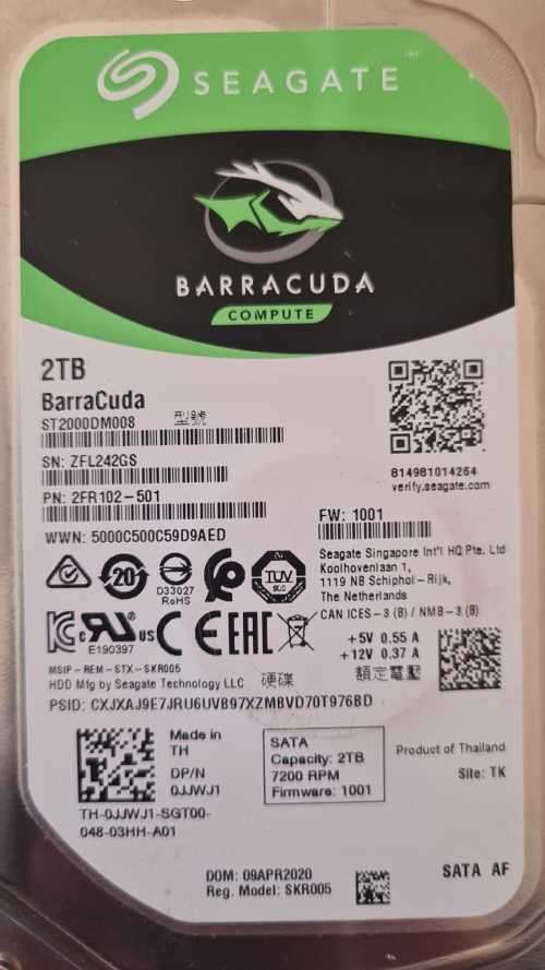 Seagate ST2000DM008 BarraCuda 2TB 7200RPM SATA 6Gb/s 256MB Cache 3.5` Internal Hard Drive