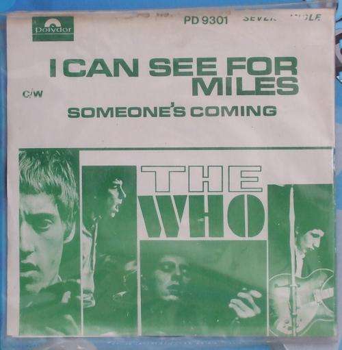 The Who - I can see for miles / someone's coming Single (vinyl) (SA press). PICTURE SLEEVE