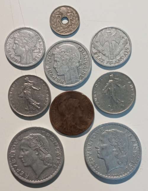 9x French coins 1905 - 1972