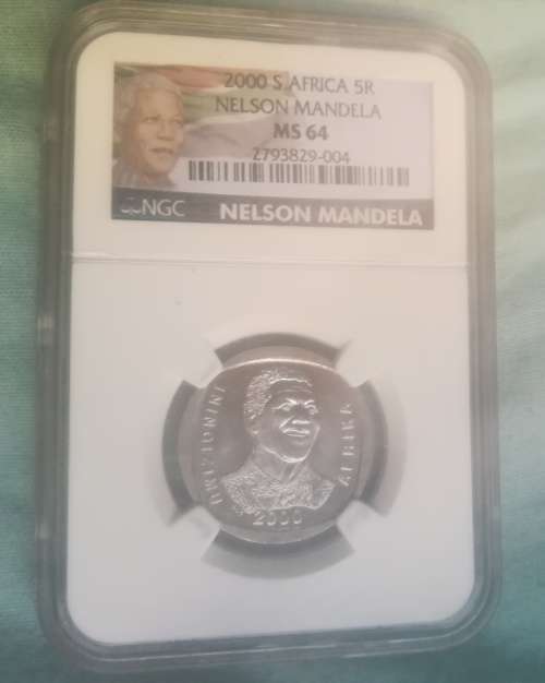 2000 R5 Mandela `Smiley` MS64 NGC COLOUR label