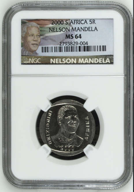 2000 R5 Mandela `Smiley` MS64 NGC COLOUR label