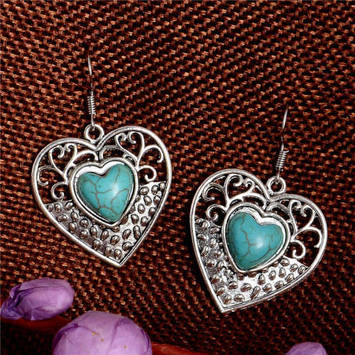 TURQUISE FASHION DANGLE HEART SHAPE EAR RINGS