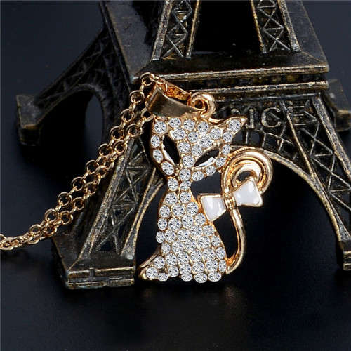 18 KT GOLD PLATED AUSTRALIAN CRYSTAL FOX NECKLACE WITH CHAIN