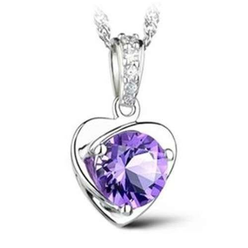 NATURAL AMETHYST HEART SHAPE 925 SILVER PLATED NECKLACE