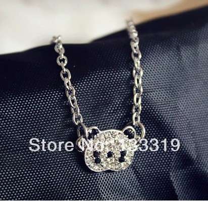 FULL RHINESTONE KIDDIES PANDA BEAR NECKLACE WITH CHAIN