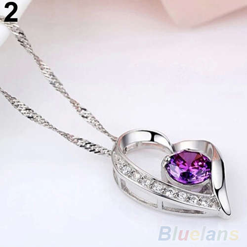 FASHION SILVER PLATED CRYSTAL HEART PENDANT WITH CHAIN