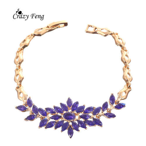 18 KT GOLD PLATED BLUE  BIJOUX CRYSTAL BRACELET 190 MM LONG