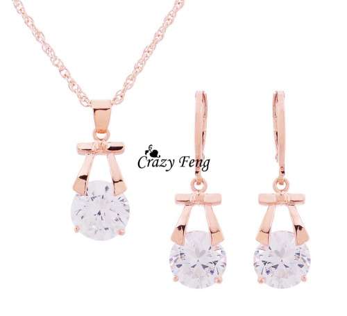 18 KT GOLD PL CUBIC ZIRCON FASHION NECKLACE AND EAR RING SET