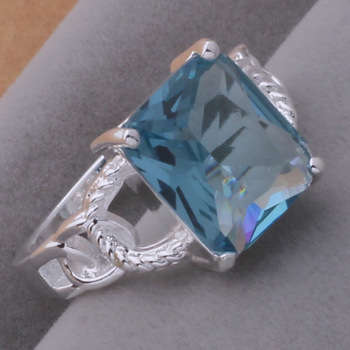925 SILVER PLATED BLUE STONE RING SIZE 8