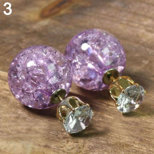 PURPLE AROS BOUCLE D'OREILLE DOUBLE PEARL GLASS STUDS GOLD PLATED