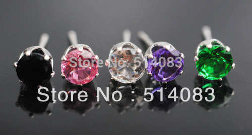 6MM PLATED STERLING SILVER CRYSTAL STUD EAR RINGS GREEN