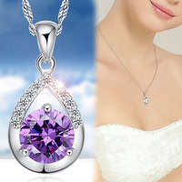 PURPLE CRYSTAL RHINESTONE SILVER PLATED NECKLACE