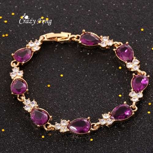 18 KT GOLD PLATED PURPLE CRYSTAL BRACELET 190 MM LONG