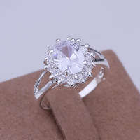 CRYSTAL FLOWER RING SIZE 7 SILVER PLATED