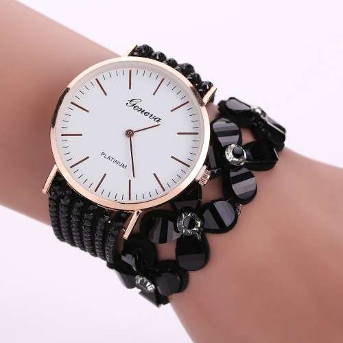 GENEVA BRACELET WATCH CRYSTAL BLACK