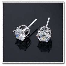 6MM PLATED STERLING SILVER CRYSTAL STUD EAR RINGS CLEAR OR RED
