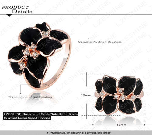 GOLD PLATED BLACK CRYSTAL FLOWER RING UK SIZE 9