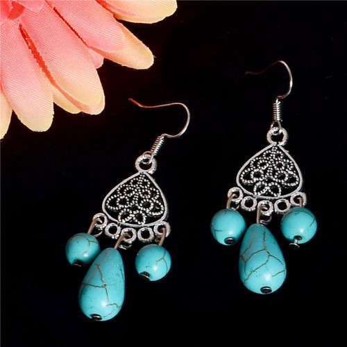 CLASSIC STYLE TURQUOISE STONE LOVELY EXQUISITE DANGLE EARRINGS