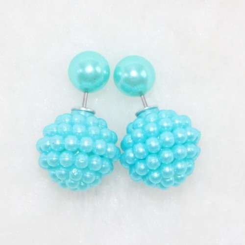 DOUBBLE FAUX PEARL BIG BALL STUDS BLUE