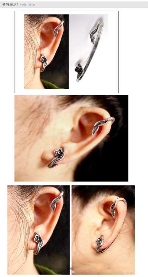 European single antique bronze punk flowers Ear hook