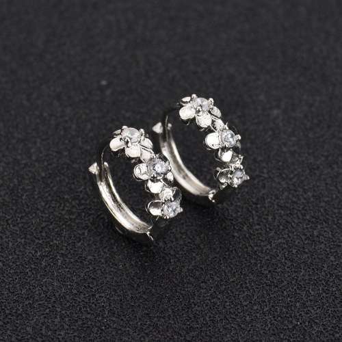 Temperament silver color cute romantic flower hoops